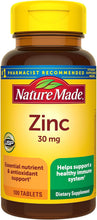 Cargar imagen en el visor de la galería, Nature Made Zinc 30 mg suplemento en comprimidos, frasco con 100 tabletas