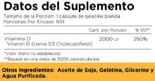 Cargar imagen en el visor de la galería, Vitamina D3 100 Softgel – Salud Ósea e Inmunológica | Gamero Honduras