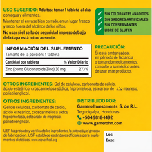 Cargar imagen en el visor de la galería, Información nutricional del suplemento Zinc Nature Made 30 mg por comprimido