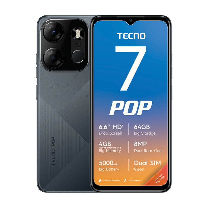 Tecno Pop 7 / 64GB / 2GB-4GB RAM / Negro