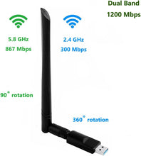 Cargar imagen en el visor de la galería, Adaptador USB WiFi Dual Band AC1300 — Realtek RTL8812BU con antena externa 5 dBi
