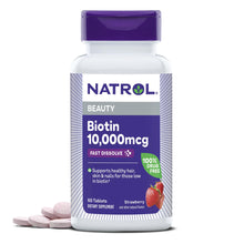 Cargar imagen en el visor de la galería, Biotina Natrol 10,000mcg 60 tabs | Suplemento cabello, piel y uñas
