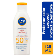 Cargar imagen en el visor de la galería, Protector Solar Nivea Sun Corporal Protect &amp; Sensitive - 125 ml
