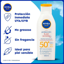 Cargar imagen en el visor de la galería, Protector Solar Nivea Sun Corporal Protect &amp; Sensitive - 125 ml
